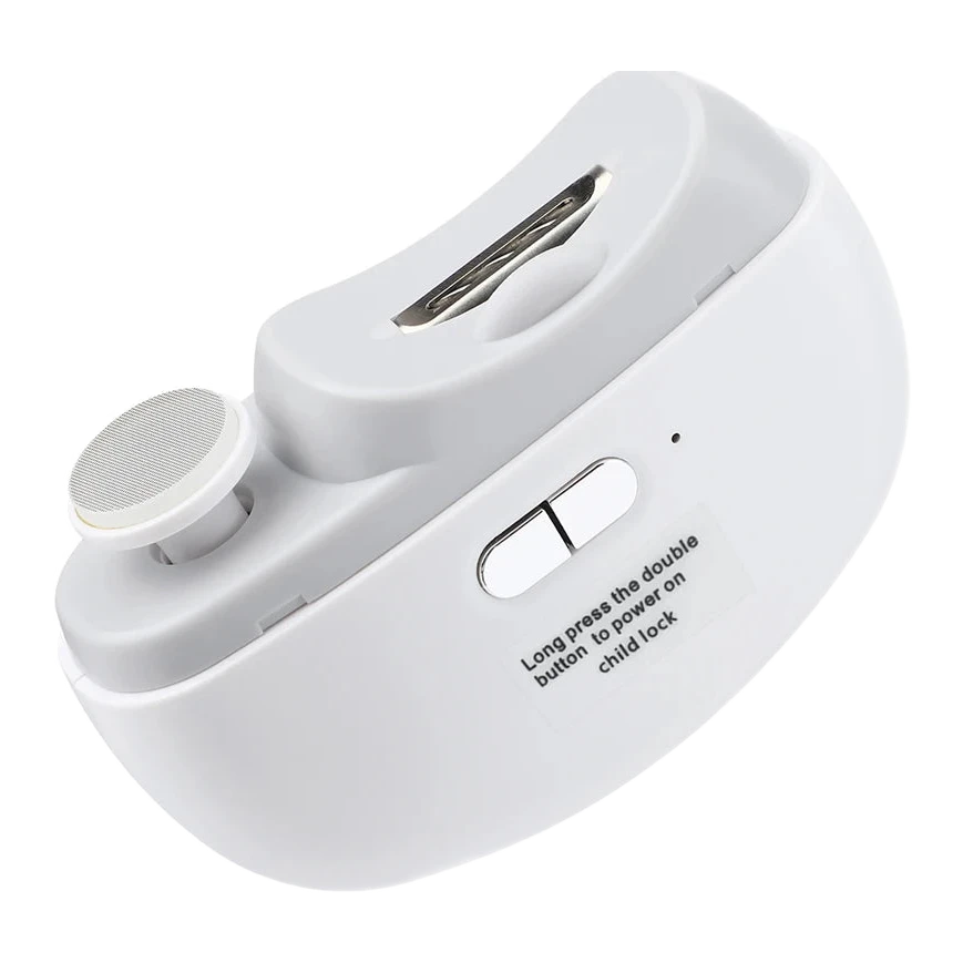 White Nailo 2-in-1 trimmer seen from the front, showing the guide slot